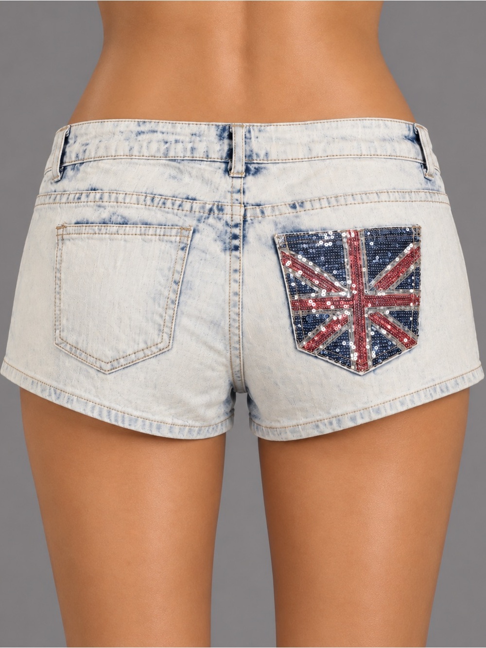 Light Acid Wash Factory Destroyed Sequin Shorts M